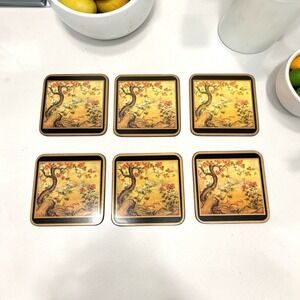 Vintage Pimpernel Acrylic Coasters Chinese Screen Pattern Back Corked set‎ Of 6